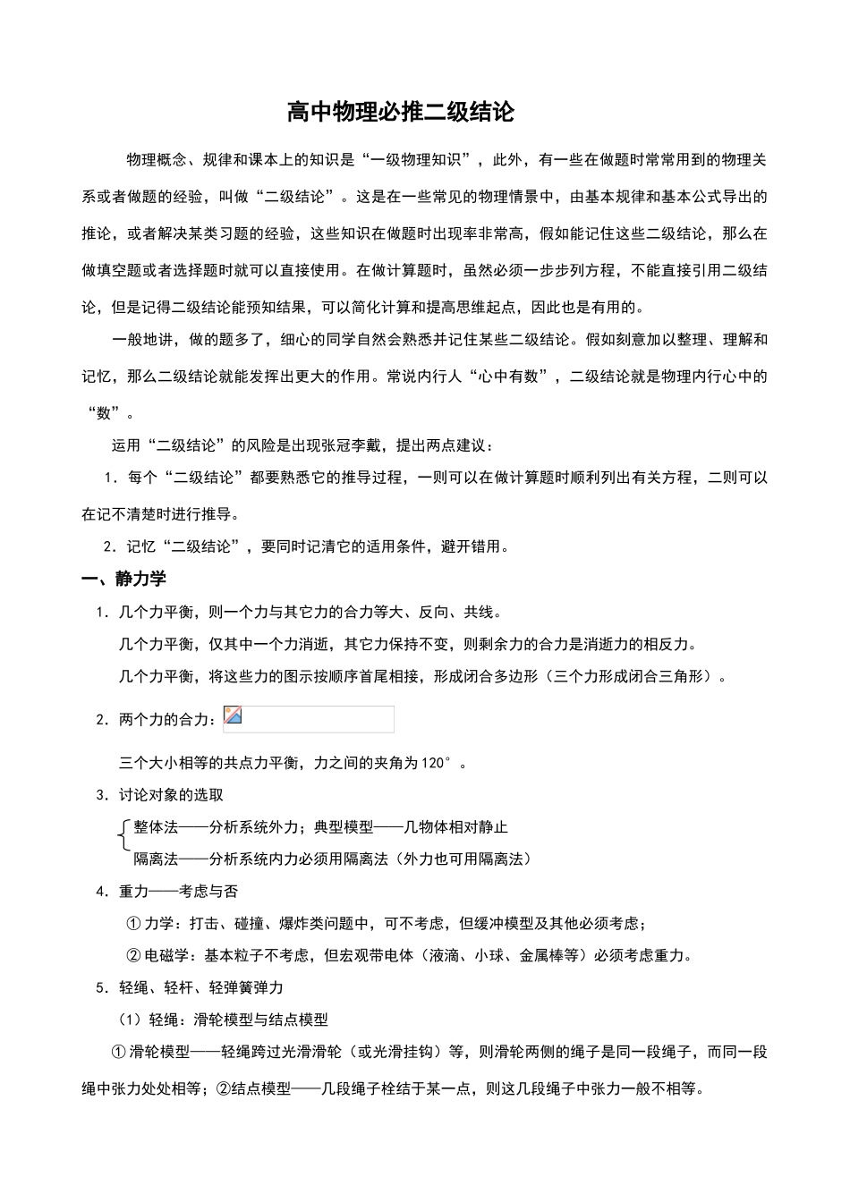 高中物理必备的二级结论_第1页