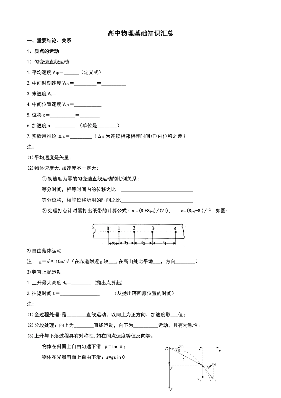 高中物理课本基础知识填空汇总_第1页
