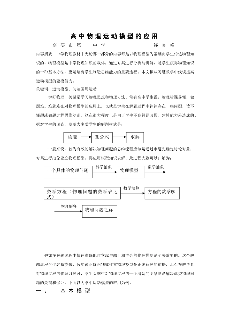 高中物理运动模型的应用_第1页
