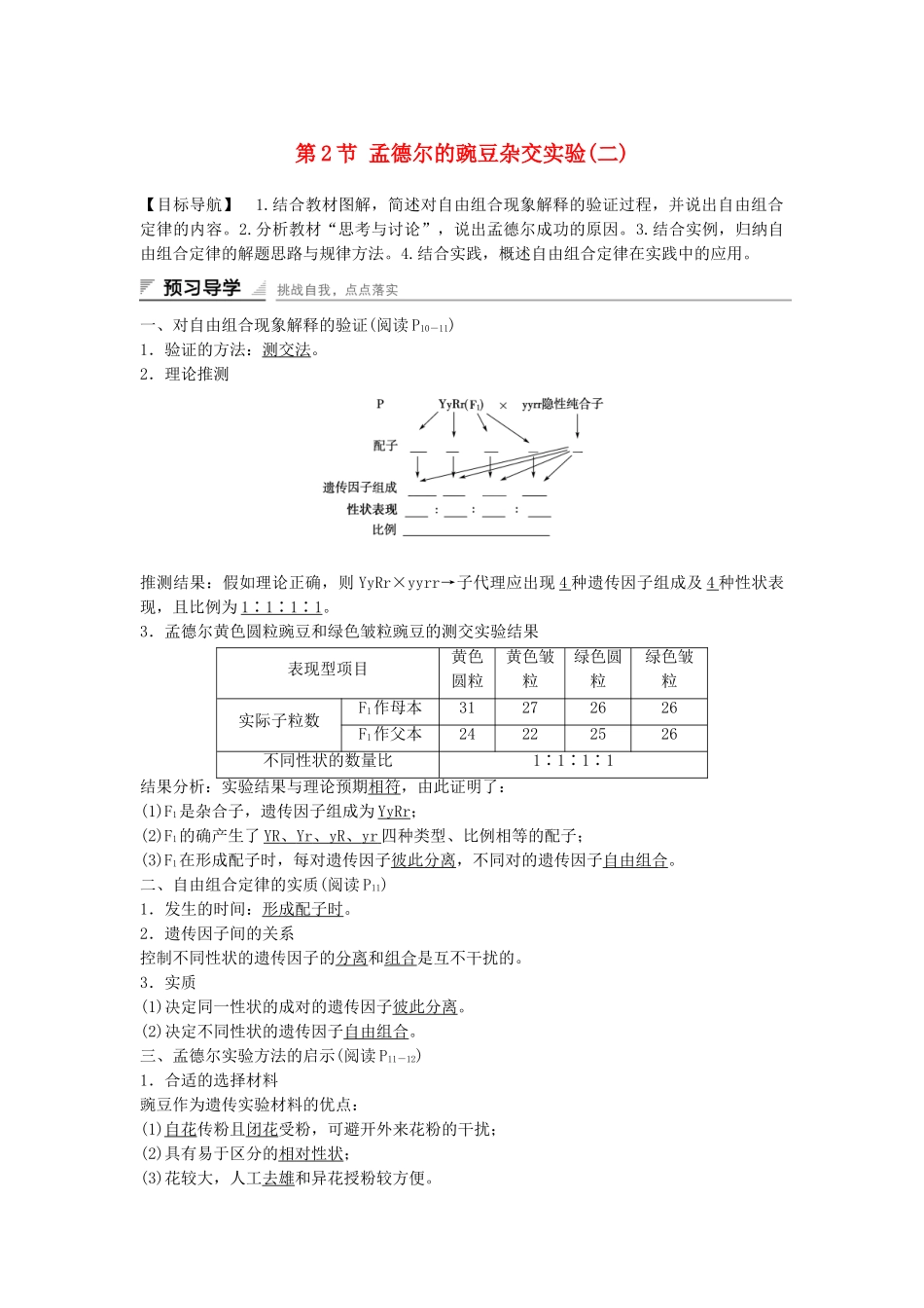 高中生物---孟德尔的豌豆杂交实验二课时作业2-新人教版必修2_第1页