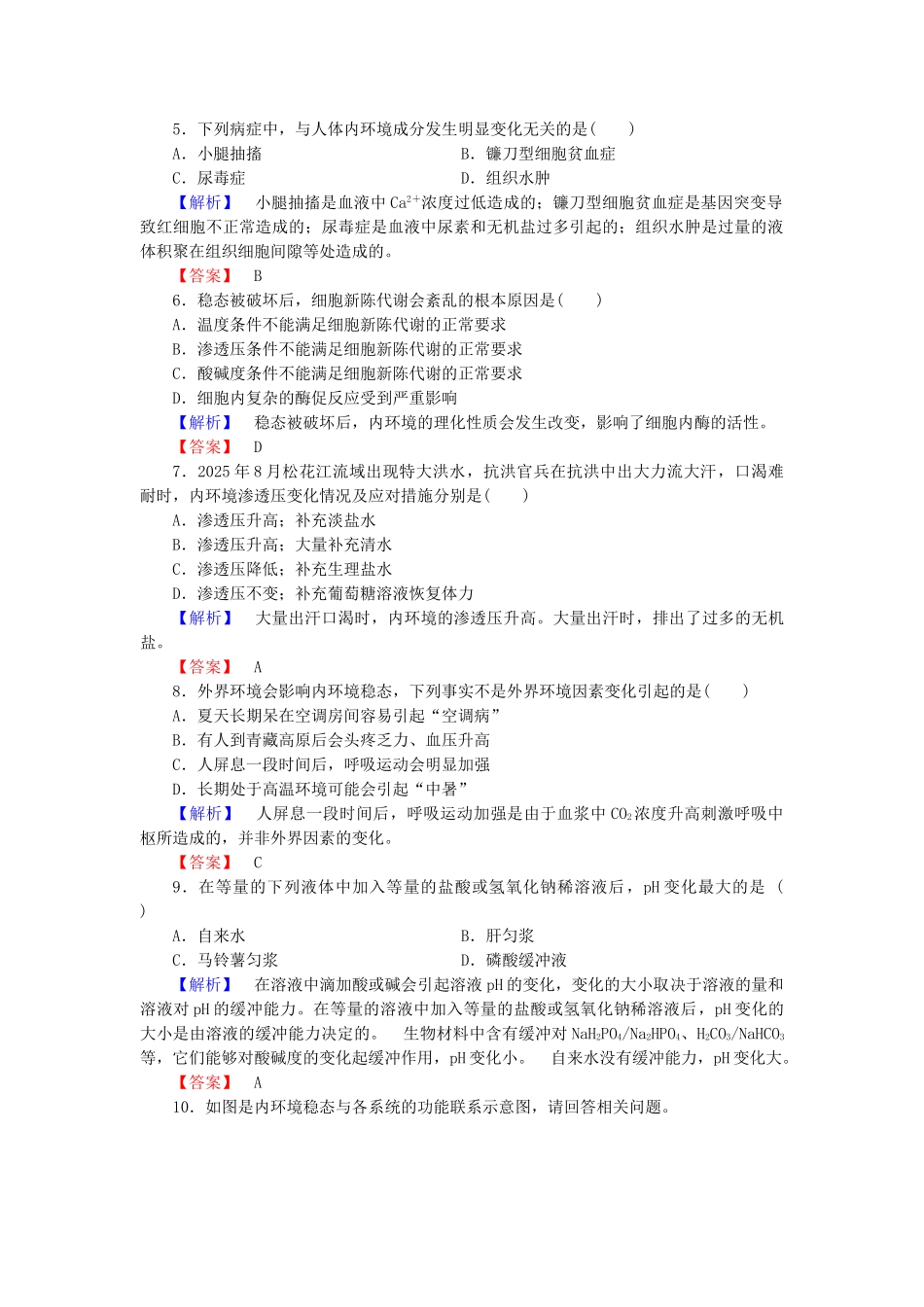 高中生物--人体的内环境与稳态--内环境稳态的重要性学业分层测评-新人教版必修3_第2页