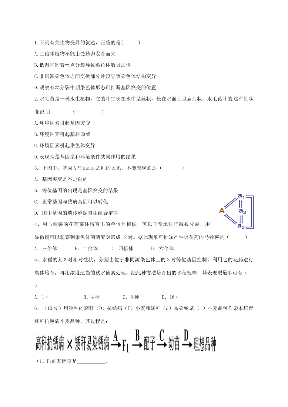 高中生物--基因突变及其他变异导学案无答案新人教版必修2_第3页