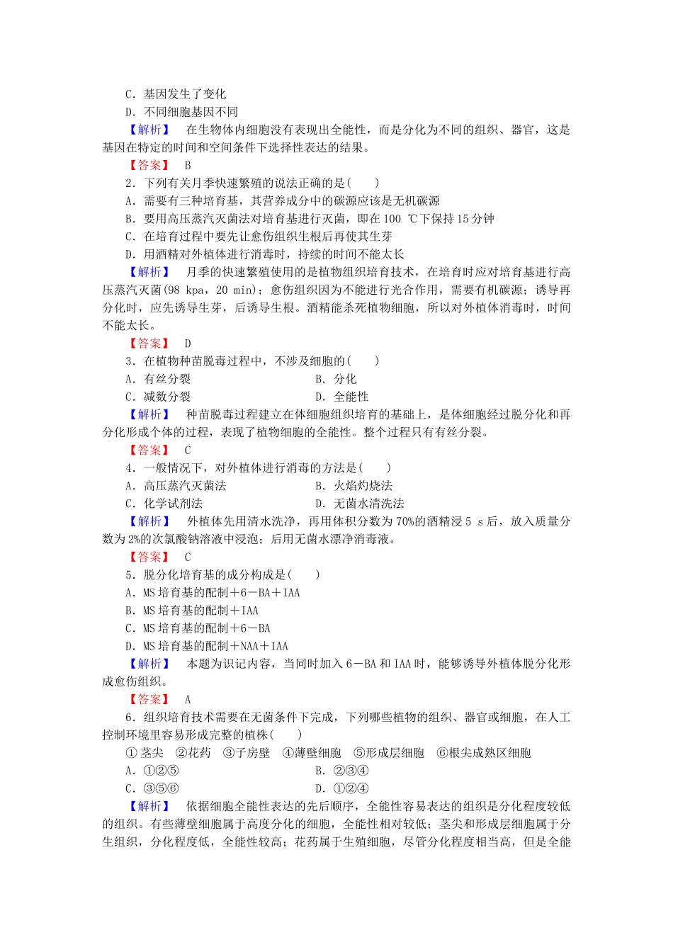 高中生物--植物的组织培养技术章末复习提升课-中图版选修1_第2页