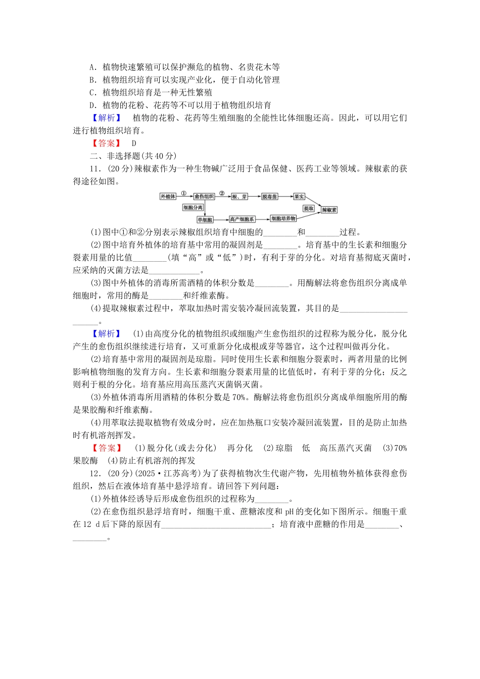 高中生物--植物的组织培养技术章末综合测评-中图版选修1_第3页