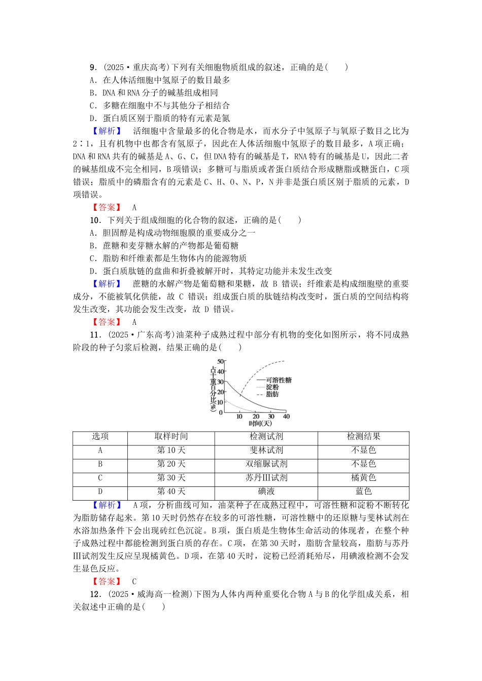 高中生物--生物科学和我们细胞份化学组成章末综合测评-苏教版必修1_第3页