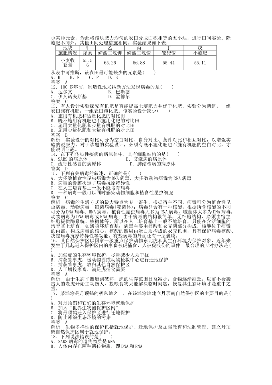 高中生物--生物科学与我们章末检测-苏教版必修3_第2页