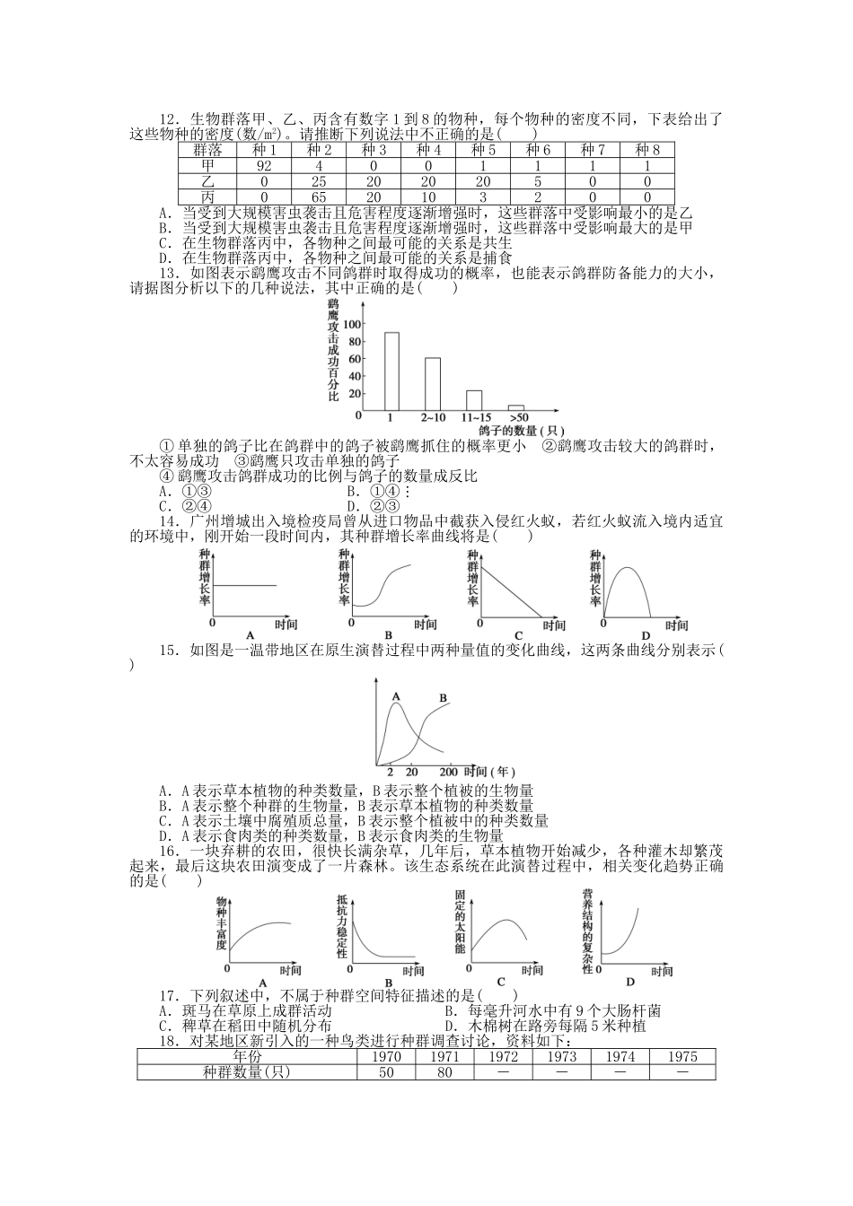 高中生物--生物群落的演替章末检测-苏教版必修3_第2页