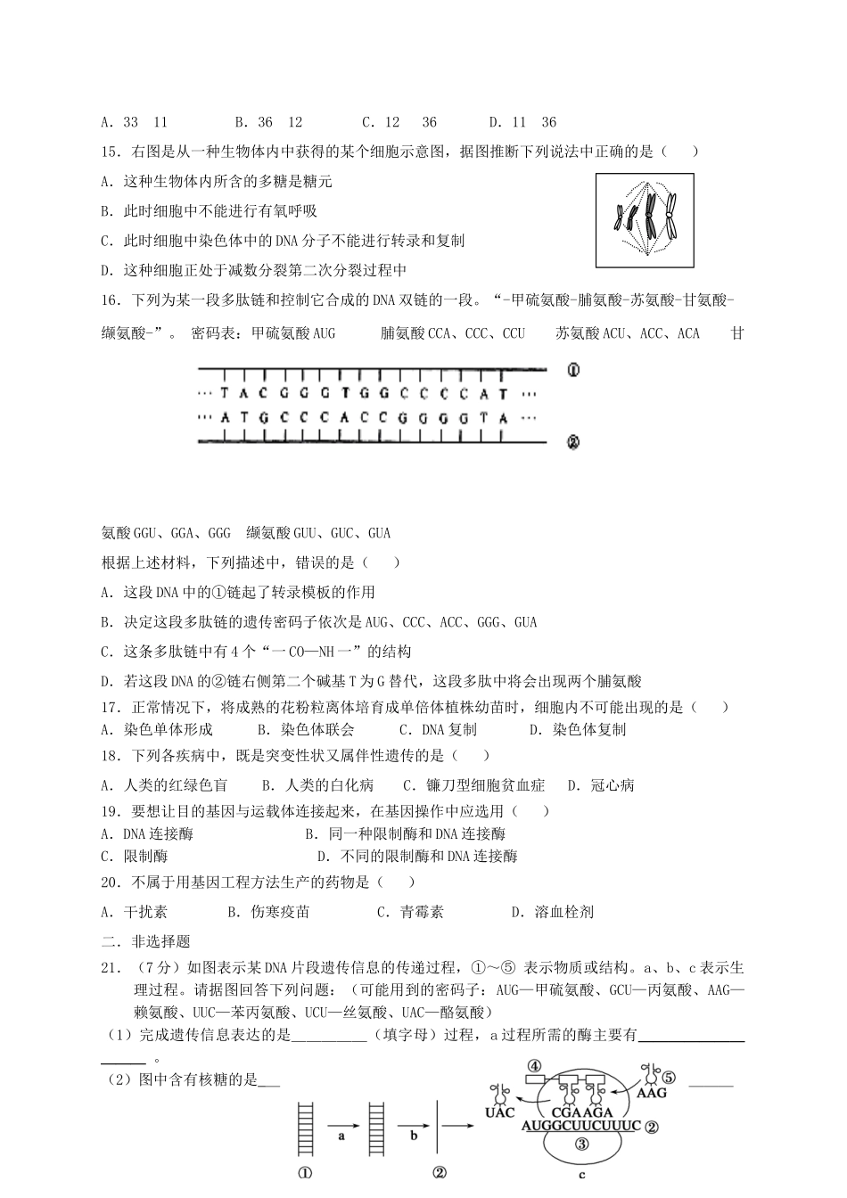 高中生物-遗传与进化综合测试3-新人教版必修21_第3页