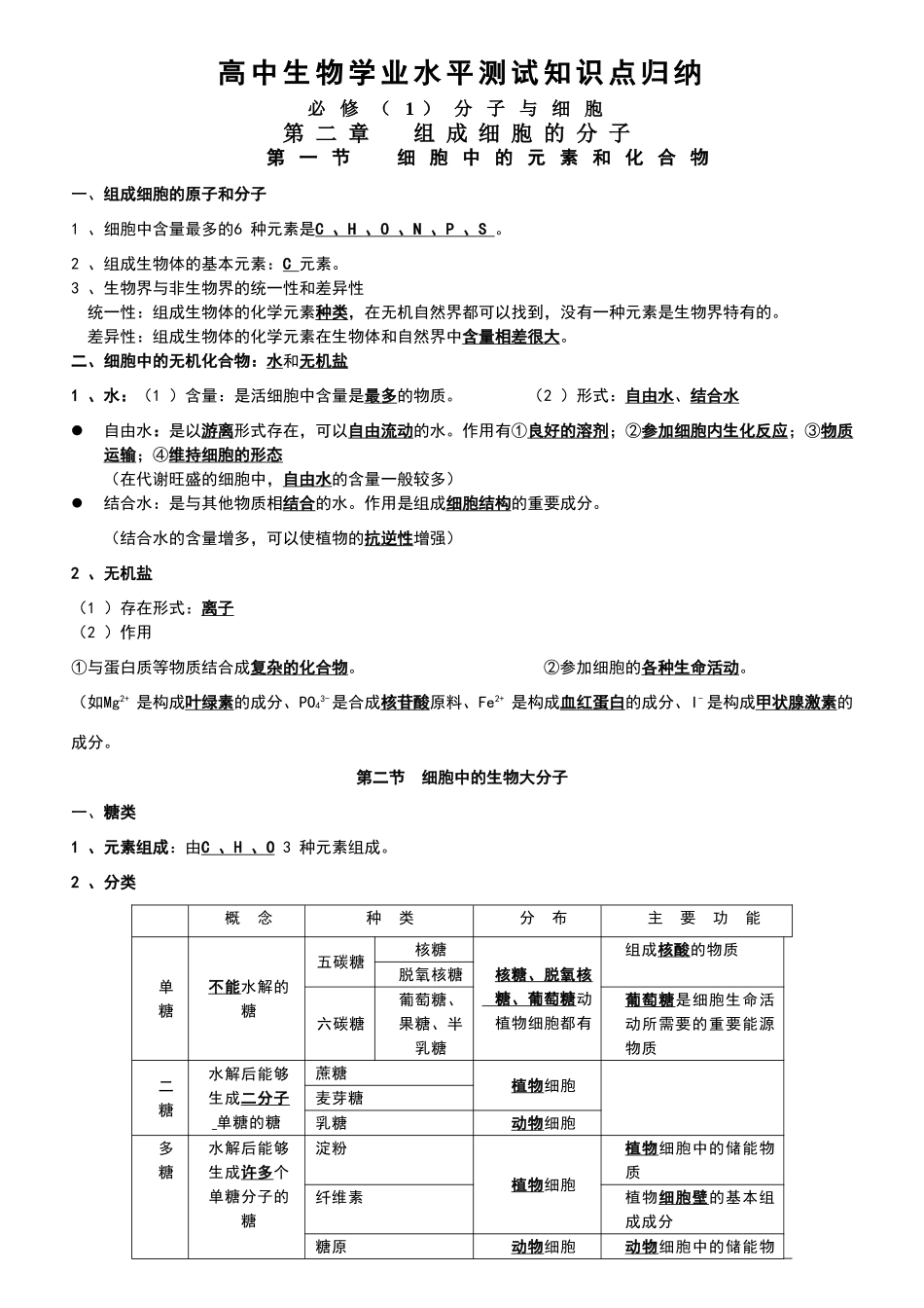 高中生物必修一二三重点知识_第1页