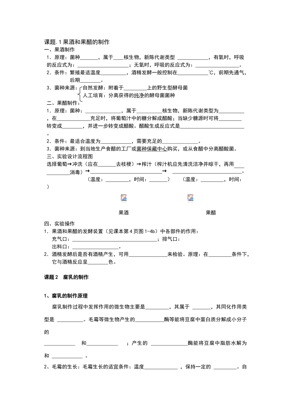 高中生物选修一知识默写_第1页