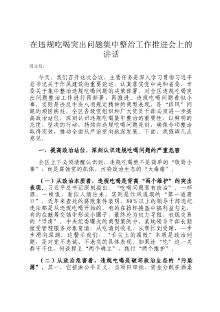 在违规吃喝突出问题集中整治工作推进会上的讲话