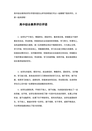 高中综合素质的评价评最终评价
