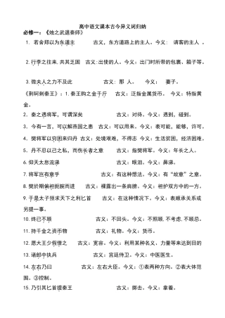 高中语文必修课本古今异义归纳