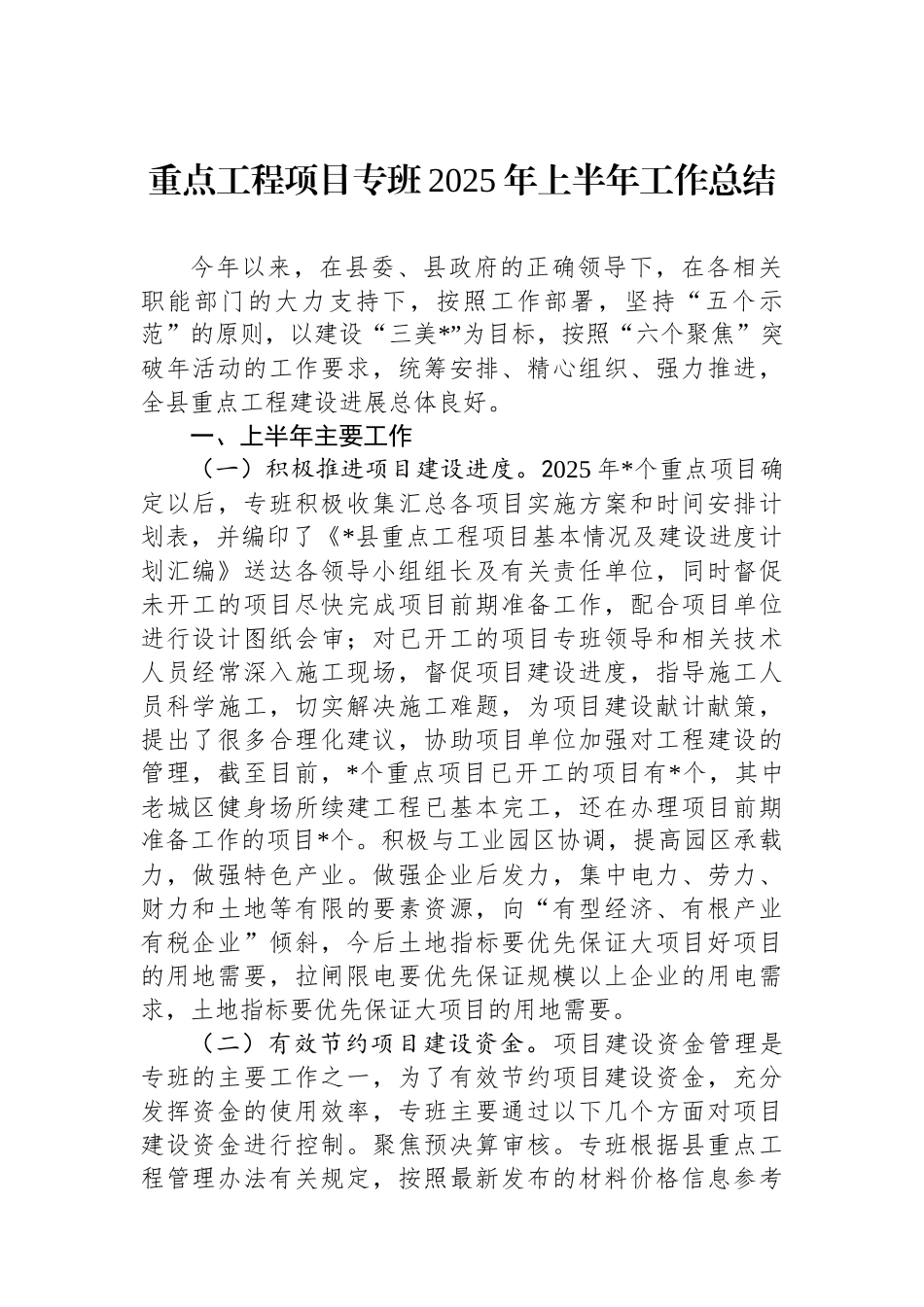 重点工程项目专班2025年上半年工作总结_第1页