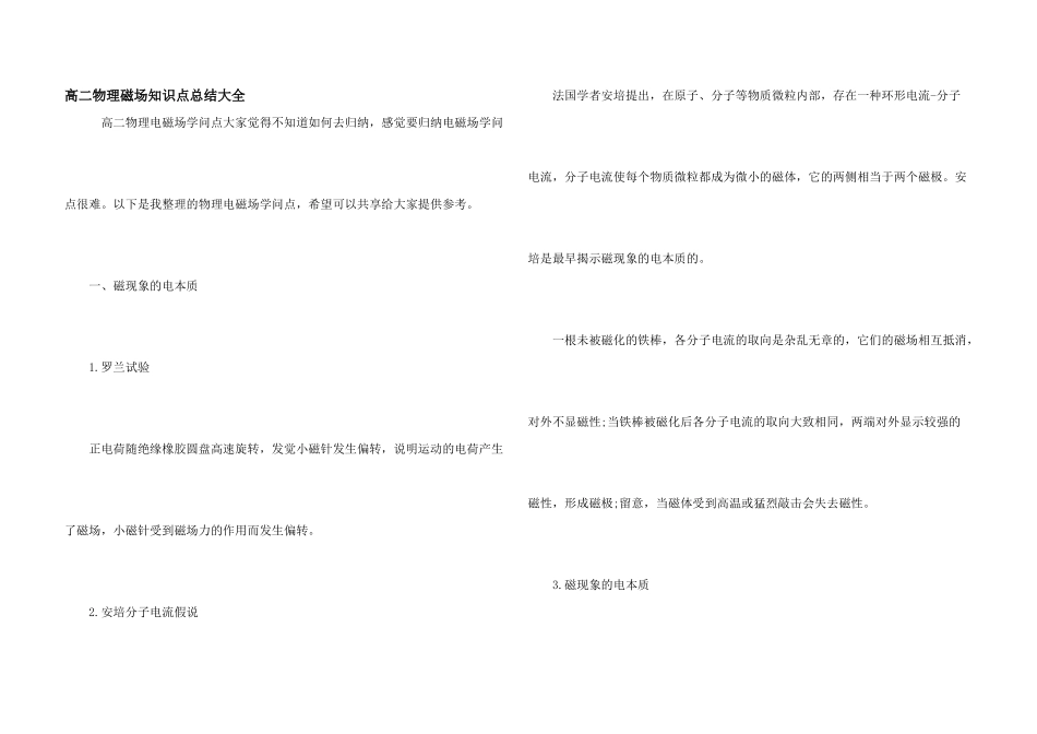 高二物理磁场知识点总结大全_第1页