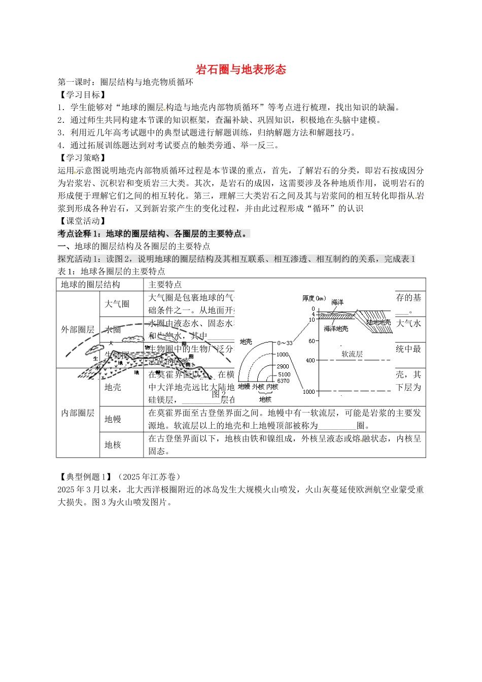 高考地理一轮复习-岩石圈与地表形态学案(无答案)1_第1页