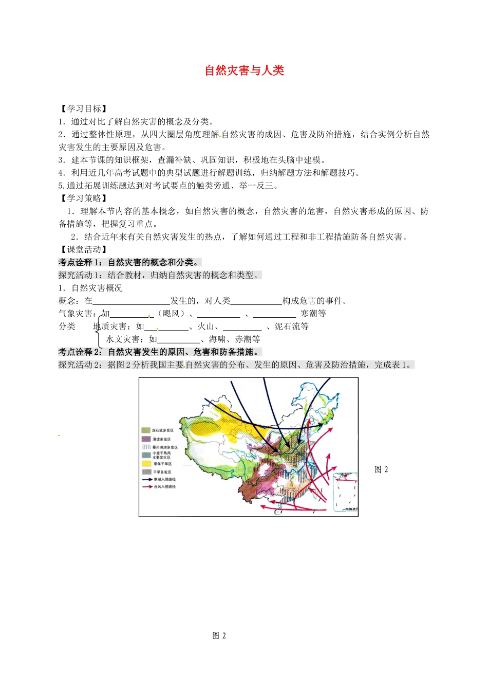 高考地理一轮复习-自然资源与灾害对人类活动的影响学案1_第1页