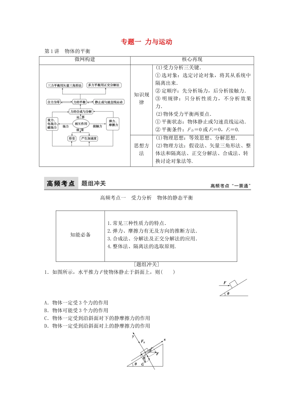 高考物理二轮复习-第1部分-专题讲练突破一-力与运动-第1讲-物体的平衡_第1页