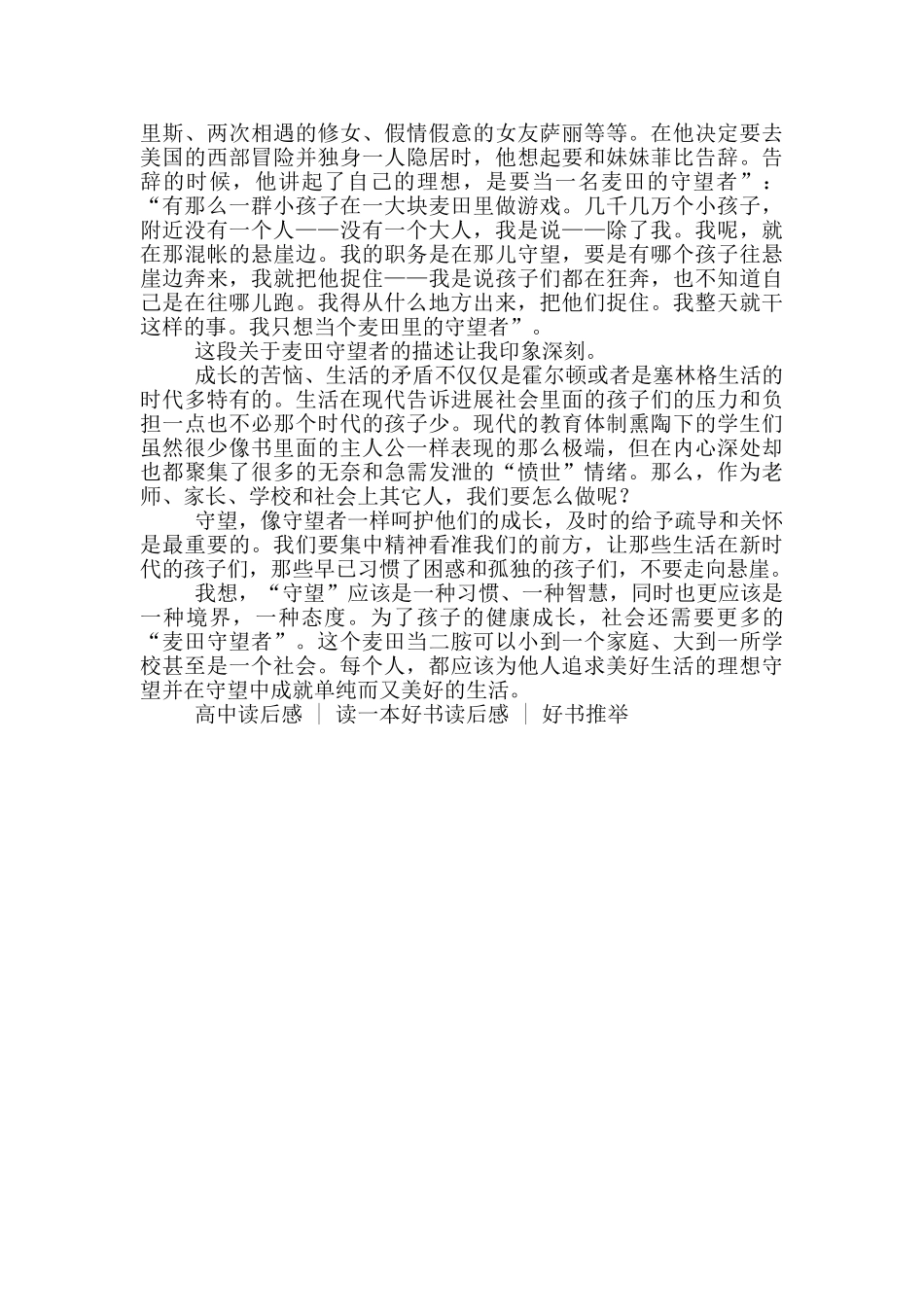 麦田里的守望者读后感1000字高中生_第3页