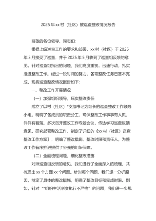 2025年xx村（社区）被巡查整改情况报告