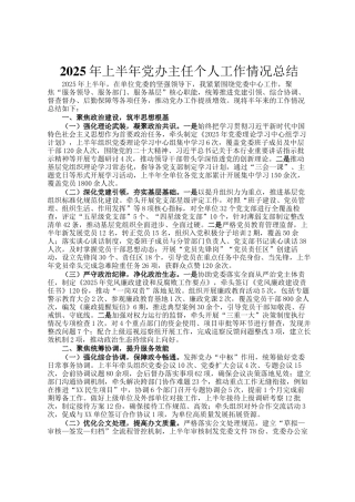 2025年上半年党办主任个人工作情况总结