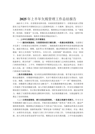 2025年上半年欠税管理工作总结报告