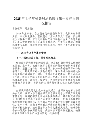 2025年上半年税务局局长履行第一责任人情况报告