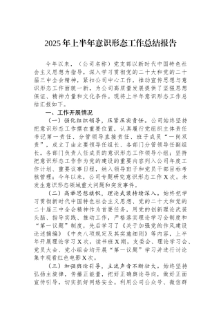 2025年上半年意识形态工作总结报告