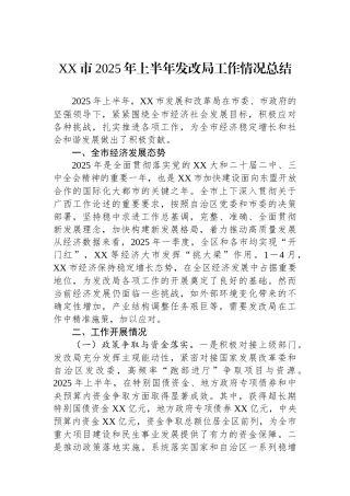 XX市2025年上半年发改局工作情况总结