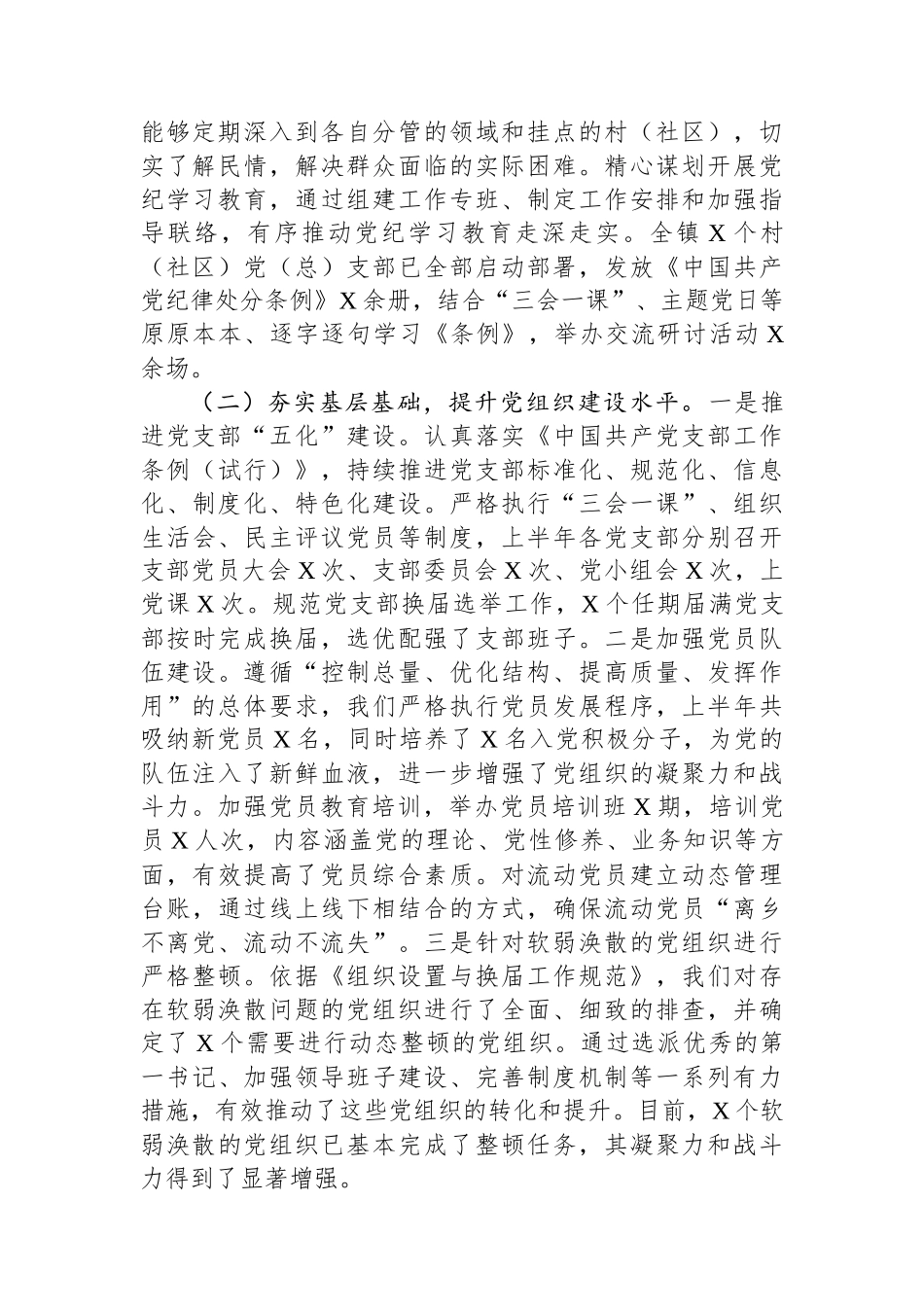 XX镇2025年基层党组织上半年工作总结_第2页