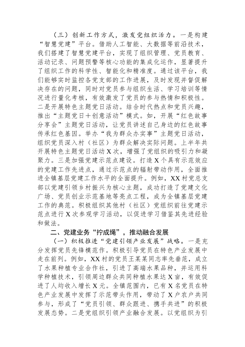 XX镇2025年基层党组织上半年工作总结_第3页