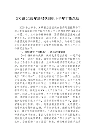 XX镇2025年基层党组织上半年工作总结