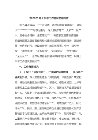 X市2025年上半年工作情况总结报告