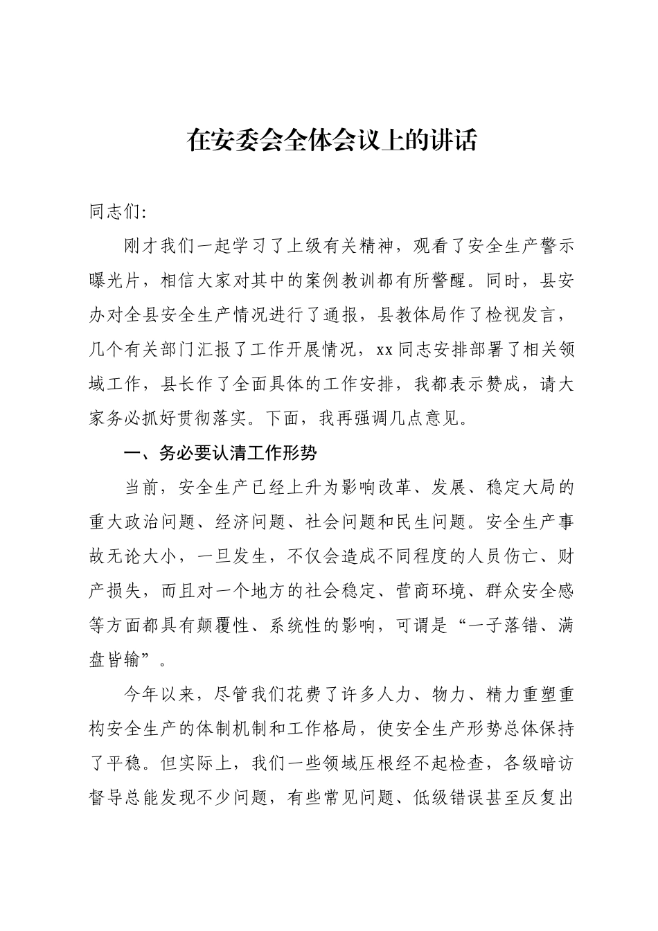 安委会全体会议上的讲话_第1页