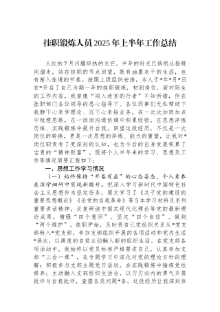 挂职锻炼人员2025年上半年工作总结