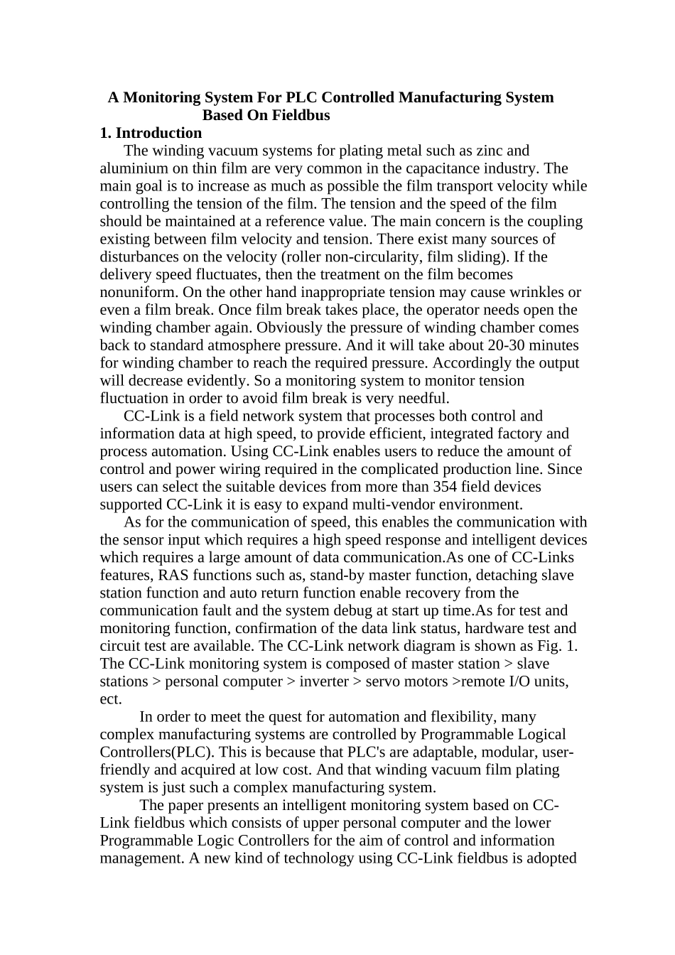 --基于现场总线监测系统的plc控制制造系统—-毕业论文设计_第1页