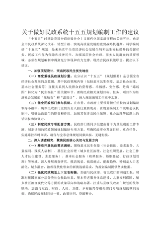 关于做好民政系统十五五规划编制工作的建议