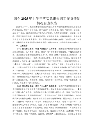 国企2025年上半年落实意识形态工作责任制情况自查报告