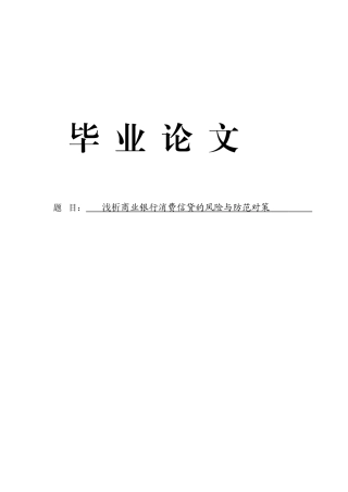 -浅析商业银行消费信贷的风险与防范对策学士学位论文