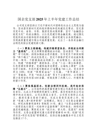 国企党支部2025年上半年党建工作总结
