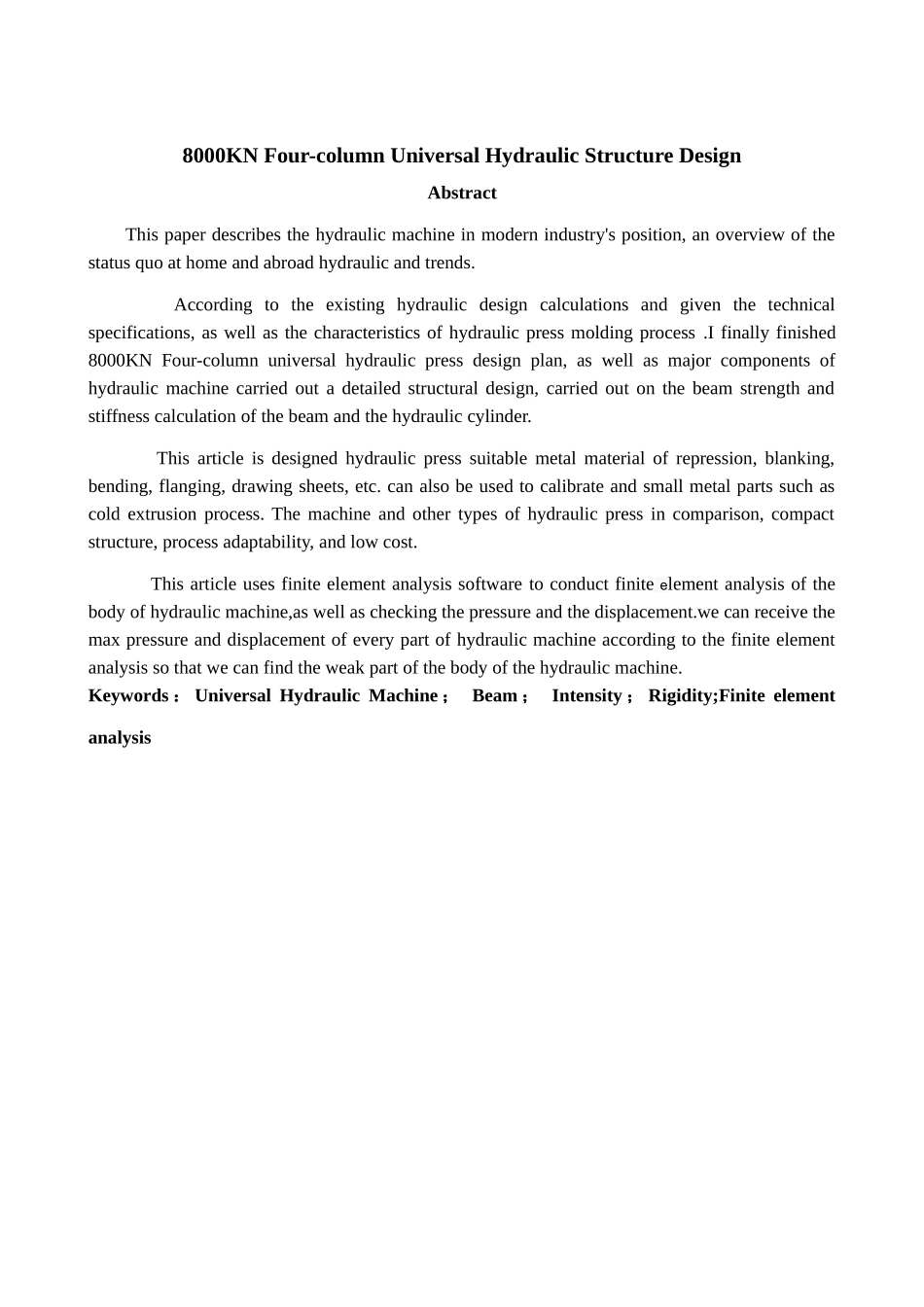 0800kn四柱式通用液压机结构设计及机身有限元分析--大学毕设论文_第3页