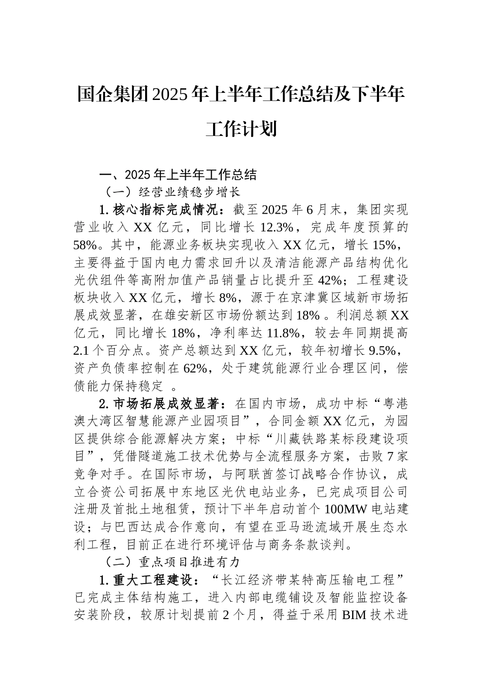 国企集团2025年上半年工作总结及下半年工作计划_第1页