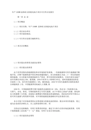 100mw晶体硅电池项目可行性研究报告