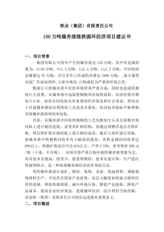 100万吨镍弃渣炼铁循环经济项目建议书