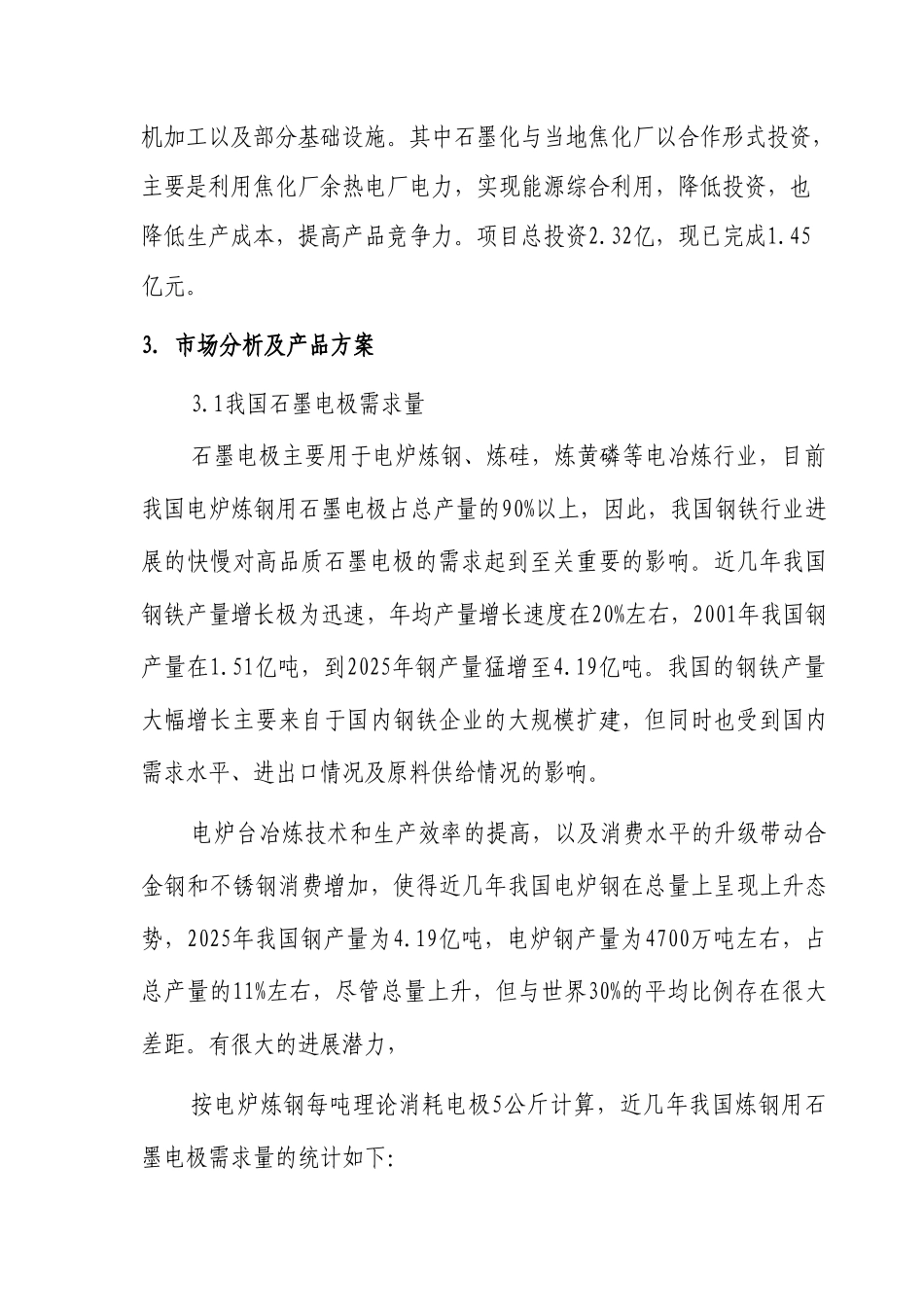 20000吨超高功率石墨电极技改项目可行性研究报告_第3页