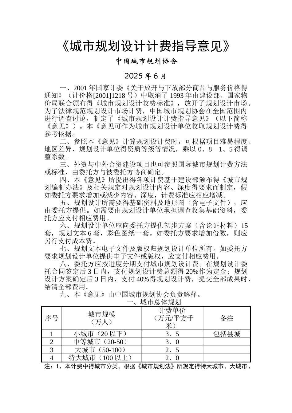 2025-2025年整理全国城市规划设计收费标准汇编_第1页