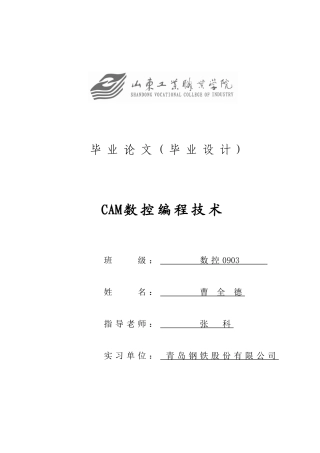 2025CAM数控编程技术毕业论文
