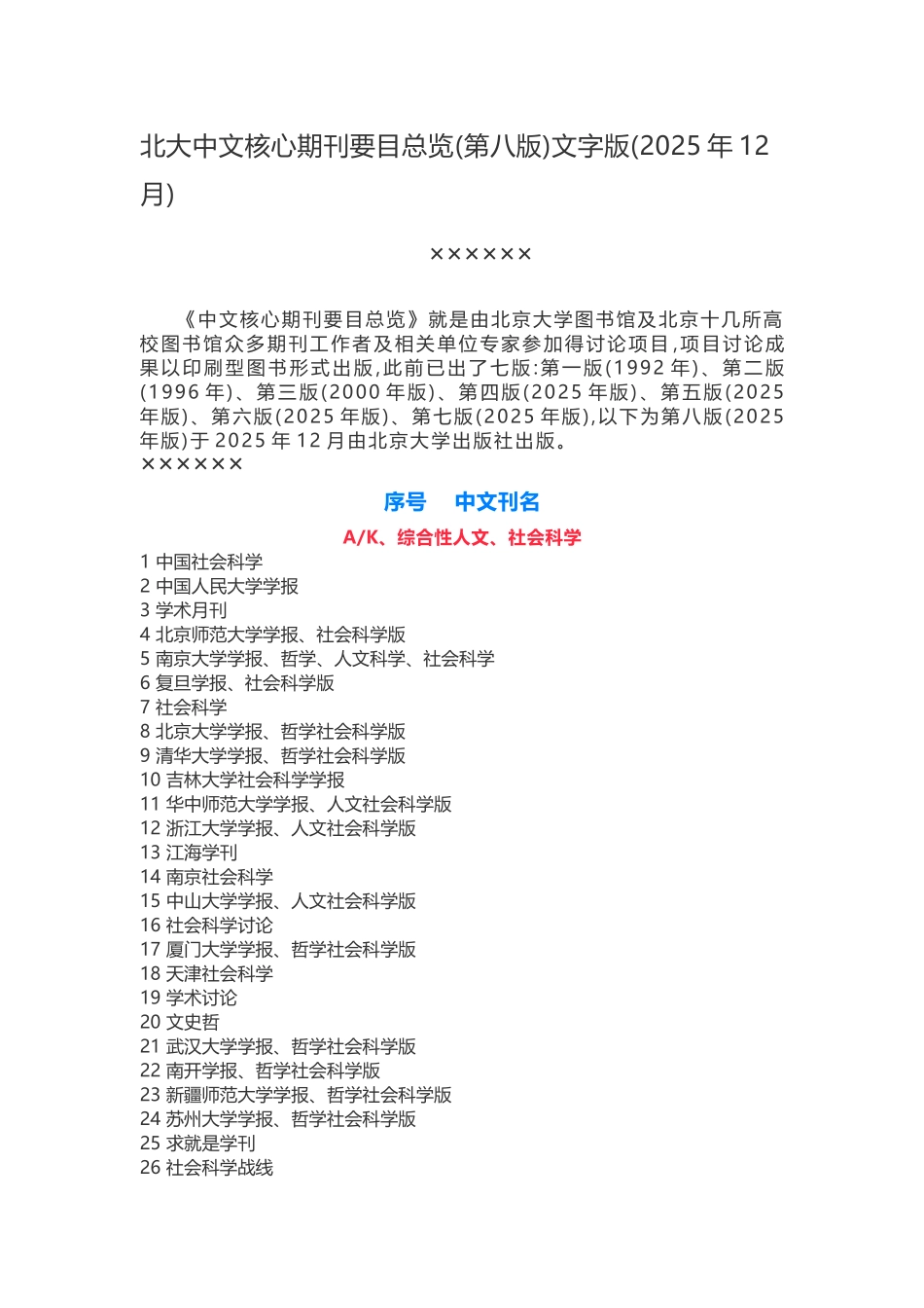 2025北大中文核心期刊_第1页