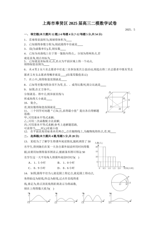 2025届奉贤区高三二模数学Word版