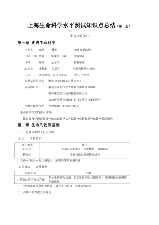 2025年上海生命科学知识点总结第一册